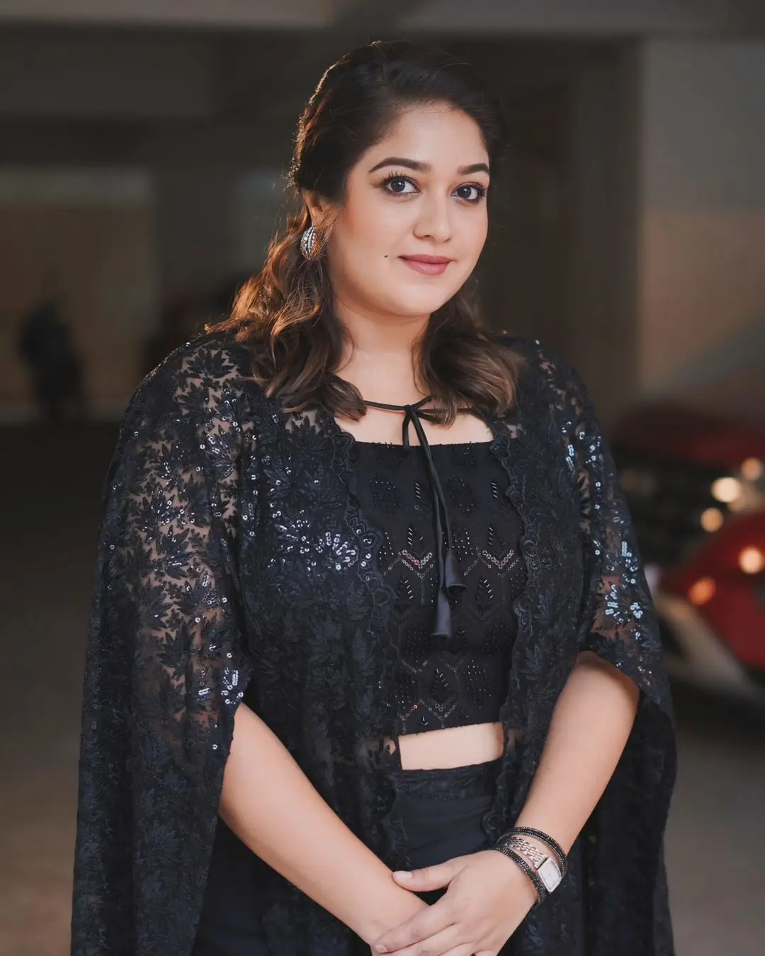 Meghana Raj Stills in Black Designer Gown